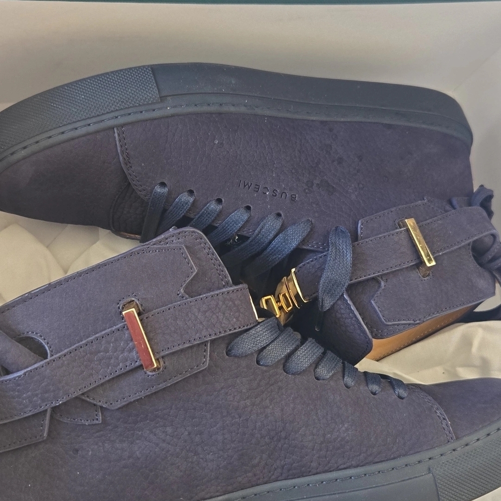 Buscemi Men's Deep Blue Sneakers with Gold Accents